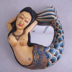 Balinese Sea Goddess Mermaid Mirror Hand Crafted Wall Decor


