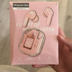 UltraPods Max Wireless Earbuds Bluetooth 5.3 Noise Cancelling Pink Color