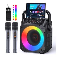 Karaoke Machine, Portable Bluetooth Speaker with 2 Wireless Microphones