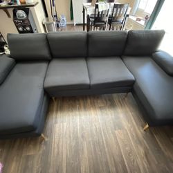 Black Couch/ Sofa With Gold Legs 