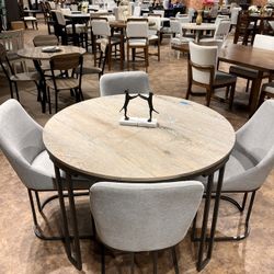 5 Pcs Dining Set Wooden And Metal Table Fabric Chairs NEW