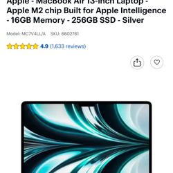 Apple - MacBook Air 13-inch Laptop - Apple M2 chip Built for Apple Intelligence - 16GB Memory - 256G