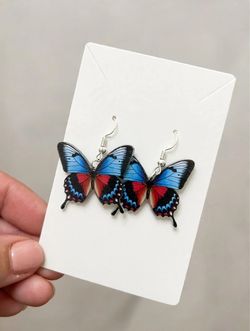 Butterfly Dangle Earrings Blue Red