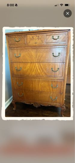 French-Style Mahogany Chest with Floral Inlay and Brass Hardware