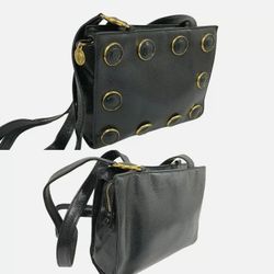 AUTHENTIC GIANNI VERSACE Medusa Studs Tote Bag Shoulder Bag Black Leather