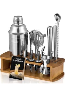 KITESSENSU Cocktail Shaker Set Bartender Kit with Stand | Bar Set Drink Mixer Set with All Essential Accessory Tools: Martini Shaker, Jigger, Strainer