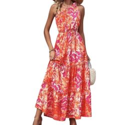 PRETTYGARDEN Women's Summer Floral Maxi Dress Knot One Shoulder Sleeveless Ruffle Flowy Boho Beach...