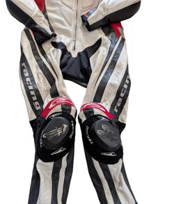 Teknic Racing 1-Piece Leather Motorcycle Suit White Black Red US 46 EU 56