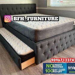 Full Twin Grey Frenchi Trundle Bed With Ortho Mattress Included 