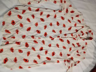 Zara White Lip Print Button-Up Shirt