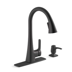 KOHLER Touchless Pull-Down Kitchen Faucet with Soap and Lotion Dispenser in Matte Black