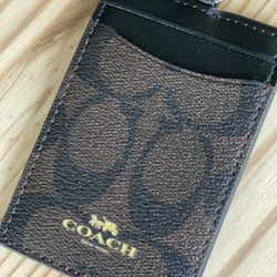 Coach Signature Lanyard ID Badge Card Holder in Brown/Black