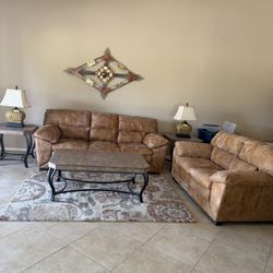 Brown Leather Sofa & Loveseat