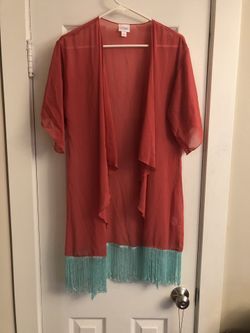 Beautiful coral/blue lularoe cardigan