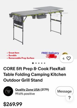 CORE 5ft Prep & Cook FlexRail Table Folding Camping Kitchen Outdoor Grill Stand