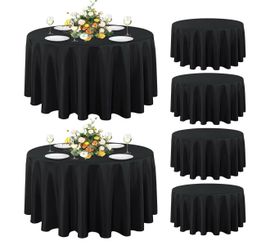 6 Pack Round Tablecloth 108 Inch Black, Stain and Wrinkle Resistant Table Cloth - Washable Polyester Table Cover