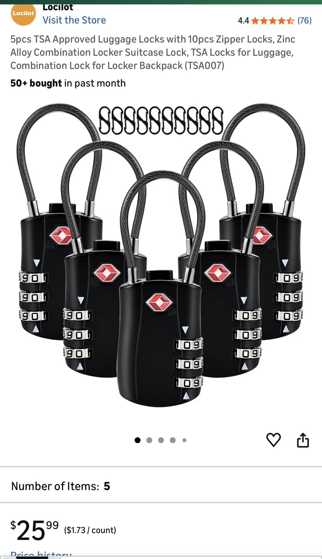 5pcs TSA Approved Luggage Locks with 10pcs Zipper Locks,