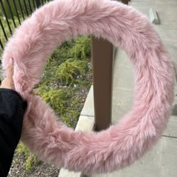 Pink Fuzzy Steering Wheel Cover