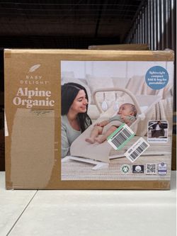 Baby Delight Alpine Deluxe Portable Bouncer, Organic Cotton, 3 Recline Positions, Toy Bar, 0-6 Months, Oat