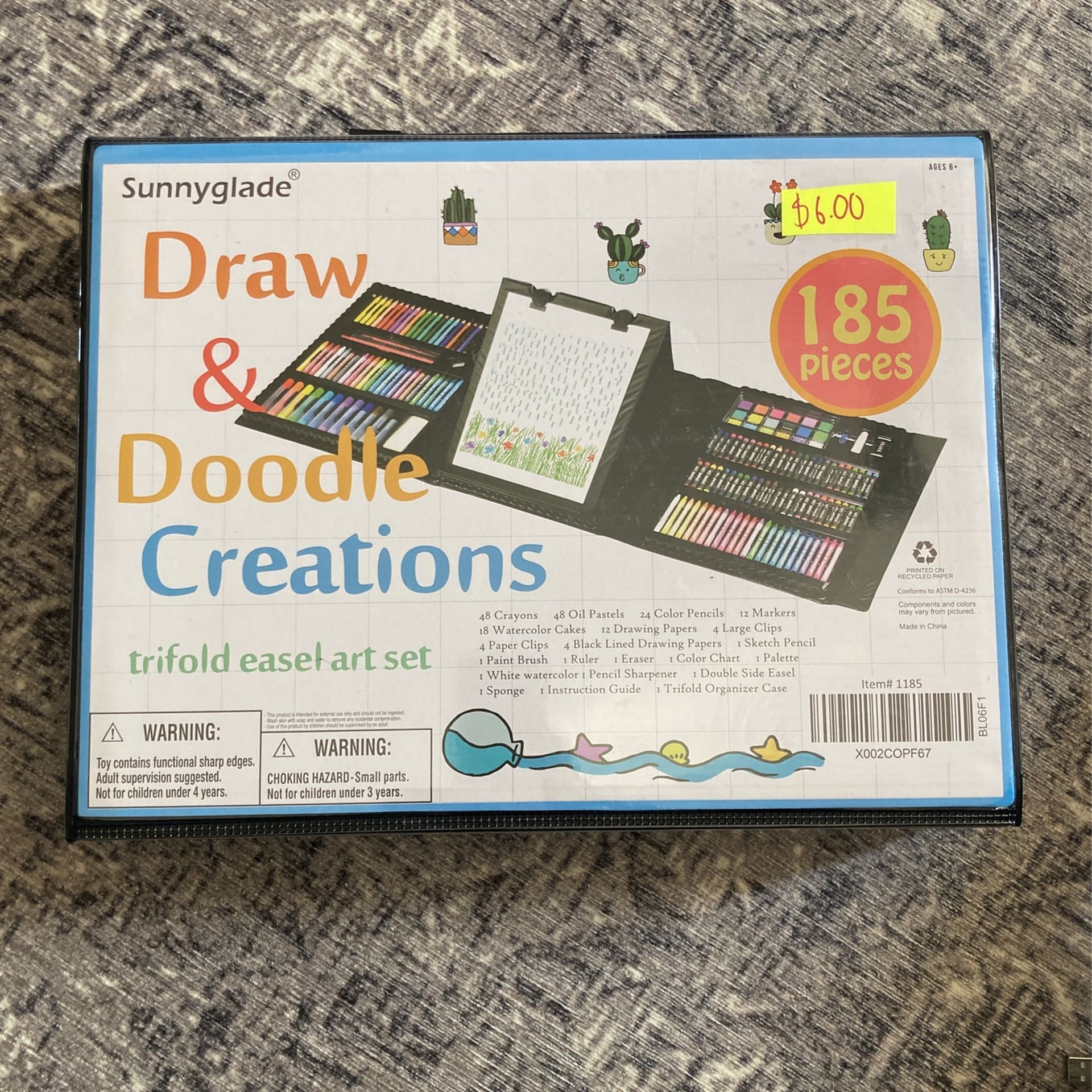 Sunnyglade 185 Pieces Double Sided Trifold Easel Art Set, Drawing Art Box  with Oil Pastels, Crayons, Colored Pencils, Markers, Paint Brush,  Watercolor