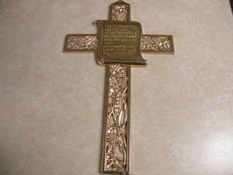 Ornate Grapevine Metal Gold Cross "I Am the Resurrection" John 11:25-26 Bible Verse