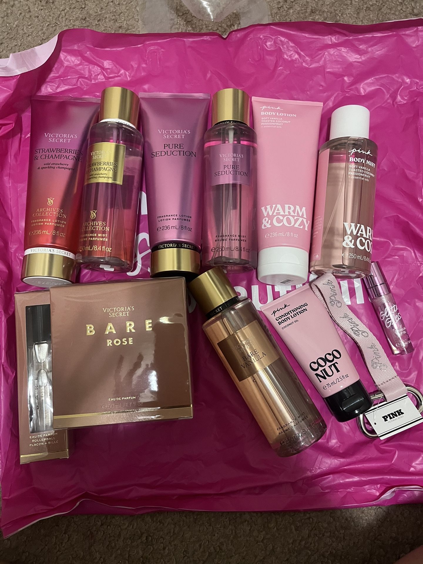 Victorias Secret PINK Purfume, lotion, Mist, Key Chain, And Lip Gloss