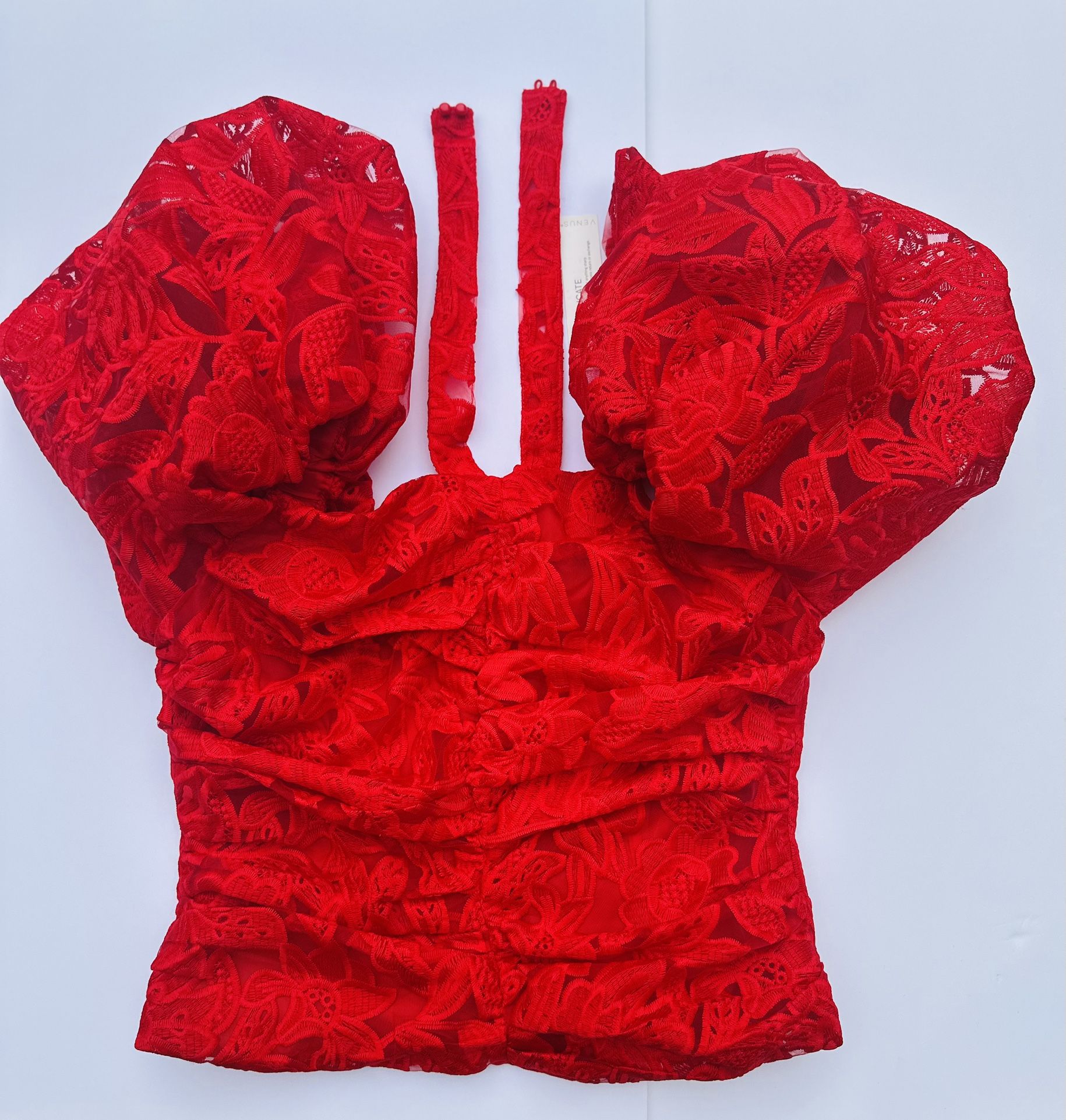 Red Venus “Lace” Shirt – Size 6, Brand New w/ Tags, Silver Zipper Detail