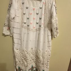 Indian Suit White Dress with Floral Accents