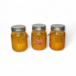 Rae Dunn Halloween Flameless Candle Mason Jar Decor Trick Jack-o'-Lantern Treat