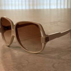 Made In France Vintage Oversized Balenciaga White 7885 Sunglasses Honey Lenses