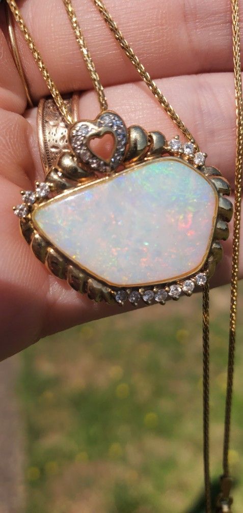 14k Solid Gold Diamonds And Large Fire Opal. Custom