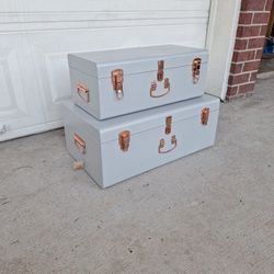 Beautify Kight Gray Vintage Style Metal Storage Trunks 