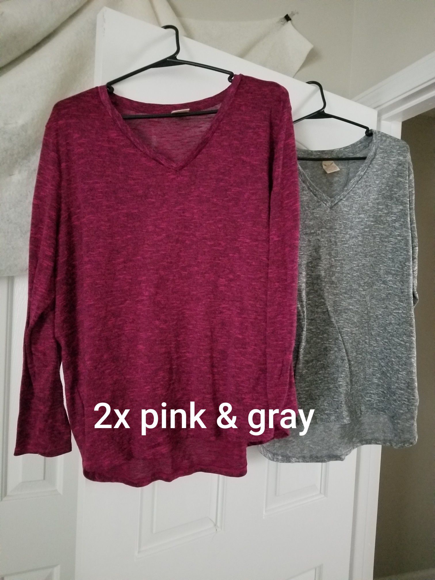 Size 2x shirts (2 for $5) one is gray & the other pink
