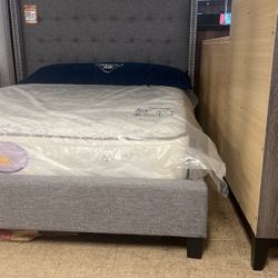 Brand new queen size headboard, footboard and rails and Mattress sat for $650