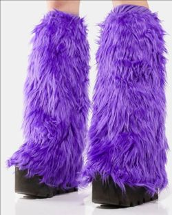 Faux Fur Leg Warmers for Women Fuzzy Furry Boot Covers Fluffy Boot purple