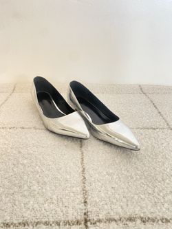 Silver Metallic Low Kitten Heel Pumps