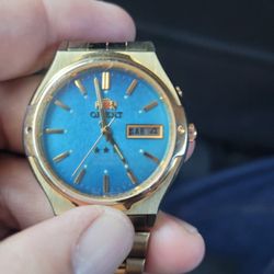 Orient 3 Stars 21 Jewels Automatic Blue Dial Gold  Plated 