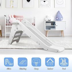 C101 $50 3 in 1 Toddler Slide, Extra Long Climber Playset w/Basketball Hoop & Ball Indoor Outdoor Playground with Non-Slip Steps, Freestanding Baby P