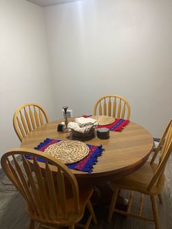 Wooden Round Table + 4 Chairs