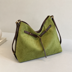 Vintage Style Olive Green Suede Slouchy Shoulder Bag / Hobo Bag