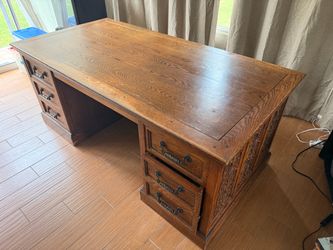 6ft Ornate Hand-Carved Solid Oak Executive Desk - Double Pedestal