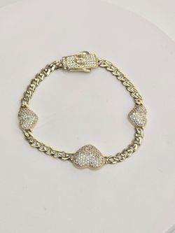 10k Real Gold 3 Heart Monaco Style Fancy Bracelet for Women