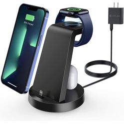 Charging Station for Multiple Devices,3 in 1 Fast Charging Station Dock for iPhone Series 14 Pro Max/13/12/11/X/8 Plus,Airpods,DUMTERR Desk Wireless C