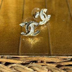 Chanel Silver Austrian Crystal Stamped Post Earrings