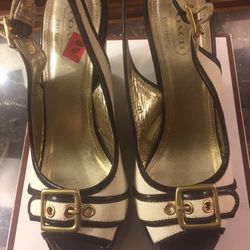 Coach Wedges White And Dark Brown 8.5