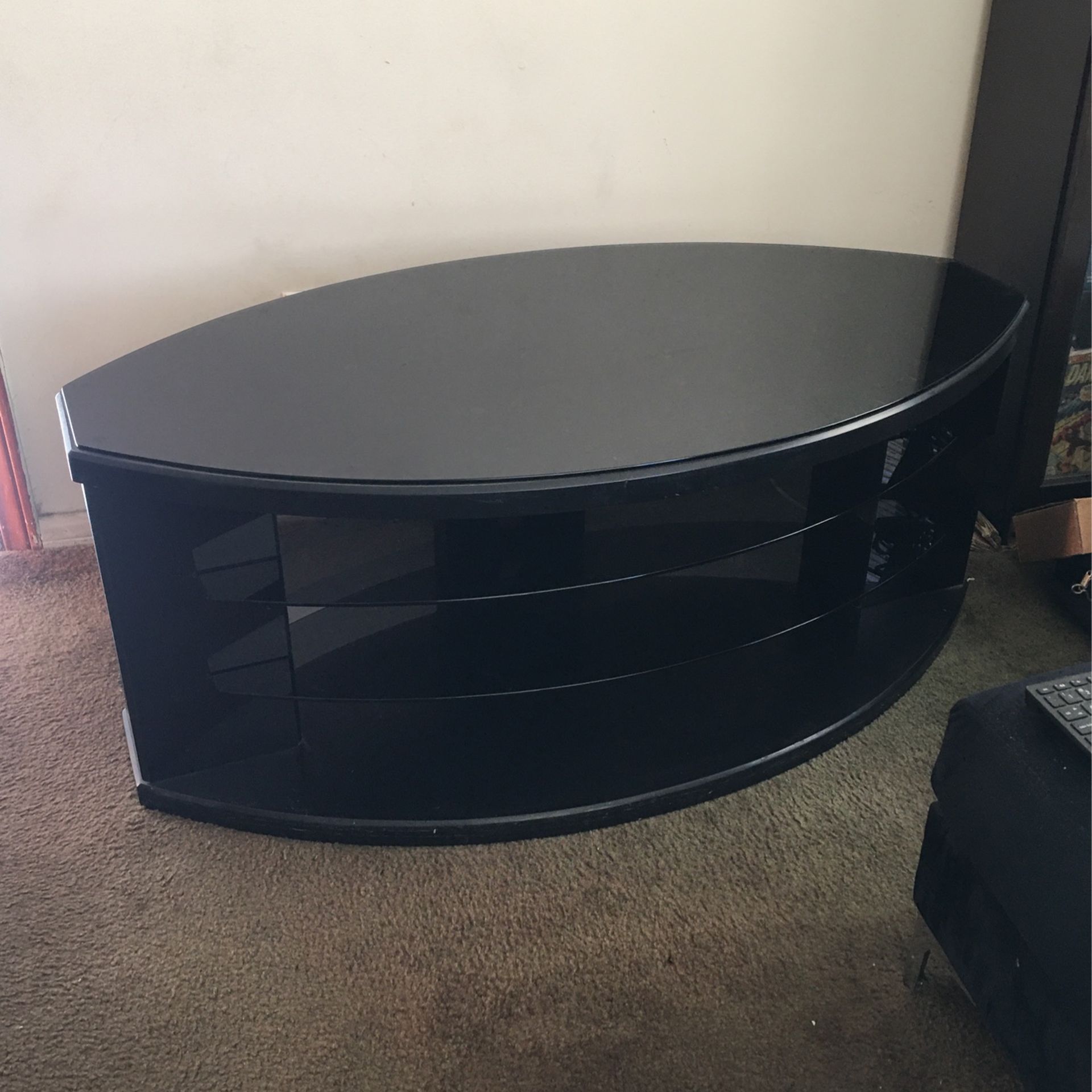 Sleek Black TV Stand with Glass Top