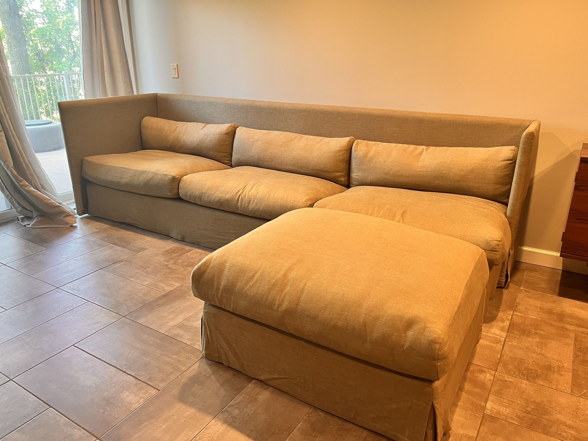 Pristine Linen Sofa + Ottoman