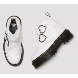 Dr. Marten Devon Hearts White Leather PLATFORM Boots US 5 Buckle SlipOn WOMENS