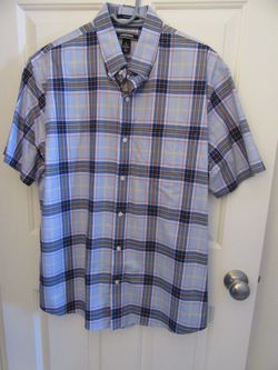 Men's Land's End Short Sleeve Plaid Shirt Size Large Traditional Fit