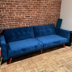 Blue Velvet Convertible Sofa Bed